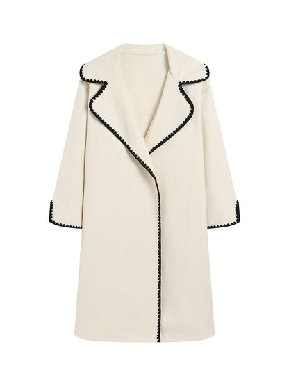 Women’s Windbreaker Jacket – Wool – Oversized Fit – Lapel – Shell Embroidery