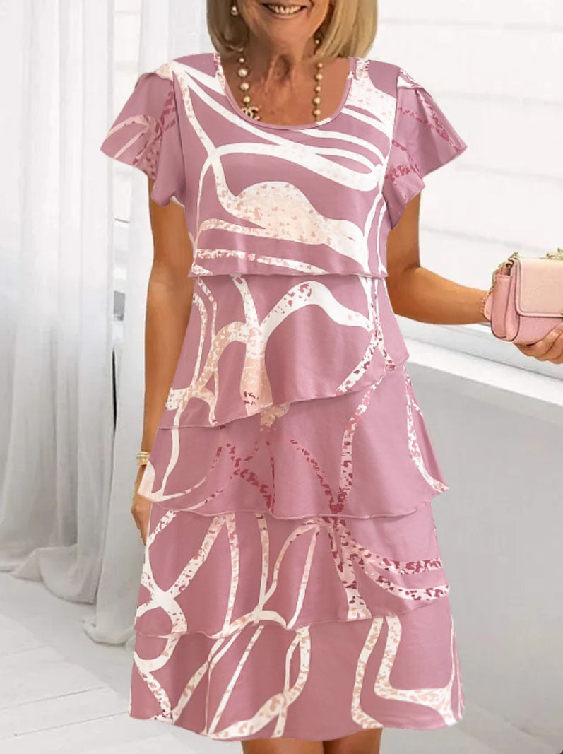 Women’s Midi Dress – Relaxed Fit – Tiered Ruffle – Floral Print – Flutter Sleeves