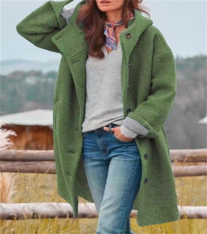 Women's oversized wool coat with practical button fastening Eloura-Fashion