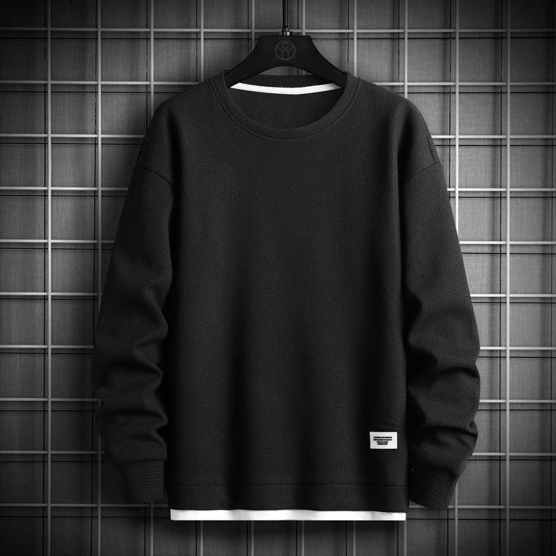 Mens Waffle Knit Crewneck Sweatshirt Long Sleeve Relaxed Fit With Ribbed Cuffs Hem For Men