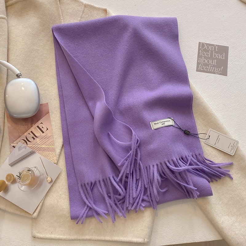 Women's Plain Tassel Scarf with Soft Fabric and Versatile Style