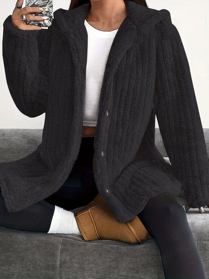 Women's Hooded Cardigan with Front Pockets and Long Sleeves