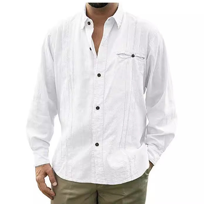 Men's Linen Shirt With Relaxed Fit Long Sleeve Button Closure Chest Pocket Nordisk Flair By TrendAura