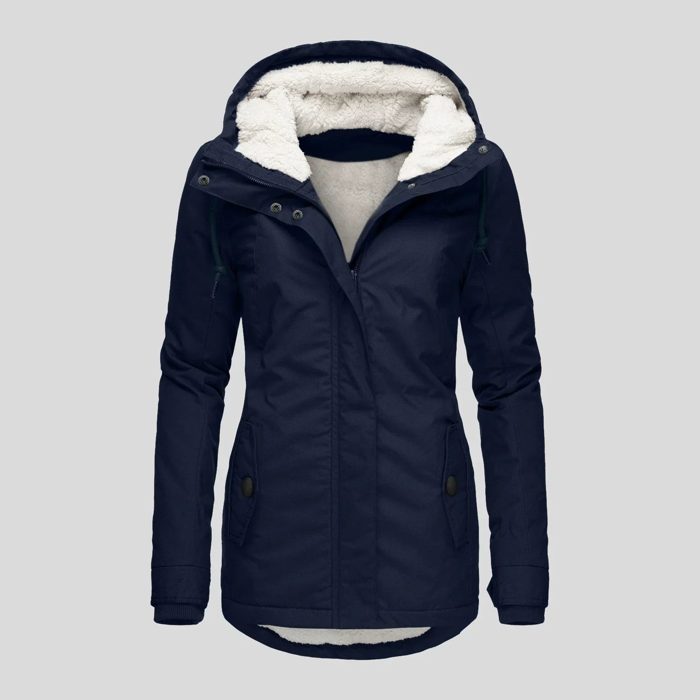 Women’s Parka Coat – Hooded Plush Lining – Semi-Fitted – Mid-Thigh Length – Weather-Resistant
