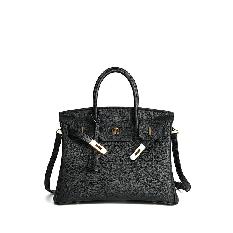 TrendAura Jessica Structured Leather Handbag - Timeless Elegance With Flap Closure And Detachable Strap