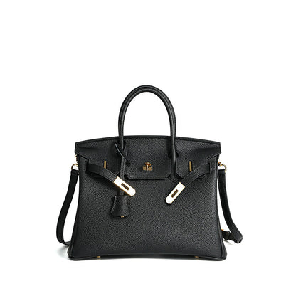 TrendAura Jessica Structured Leather Handbag - Timeless Elegance With Flap Closure And Detachable Strap