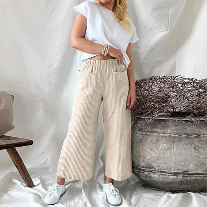 Melissa Loose Stripe Cotton Linen Pants For Women Comfortable Wide Leg Style Breathable Everyday Comfort
