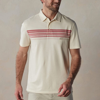 Men's Polo Shirt Slim Fit V Neck with Buttons Breathable Cotton Blend Striped for Everyday Comfort