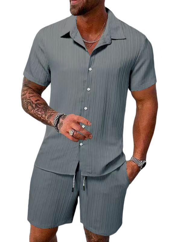Men's Casual Button Down Shirt And Shorts Set Relaxed Fit Cotton Blend Summer Essentials