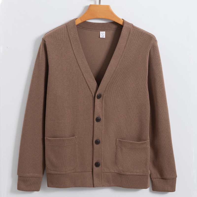 Mens Cardigan Cotton Knit Relaxed Fit V Neck Button Closure With Pockets Casual Sweater