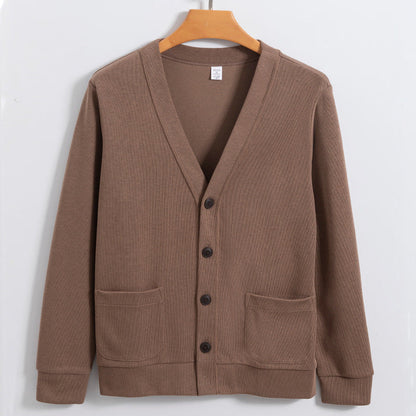Mens Cardigan Cotton Knit Relaxed Fit V Neck Button Closure With Pockets Casual Sweater