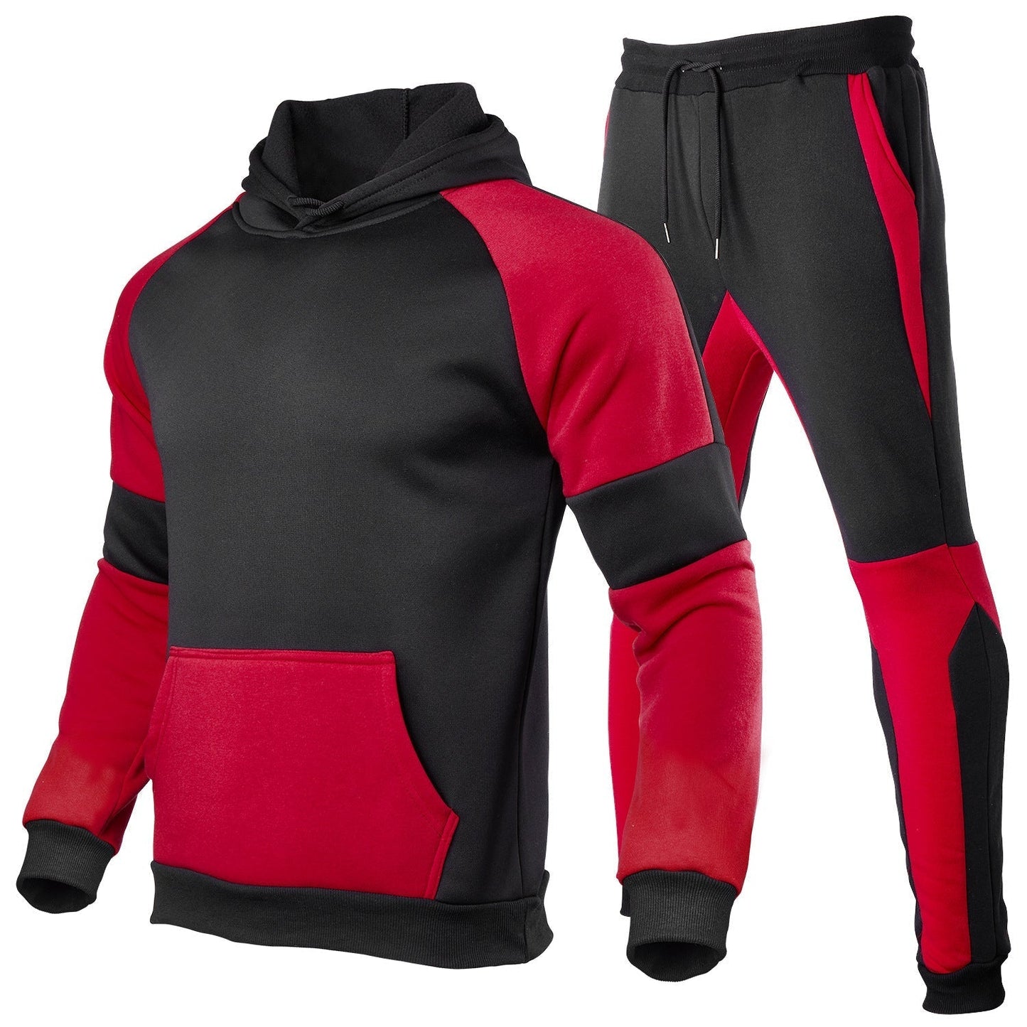 TrendAura Mens Two Piece Hoodie And Jogger Set In Cotton Blend With Contrast Stitching Relaxed Fit