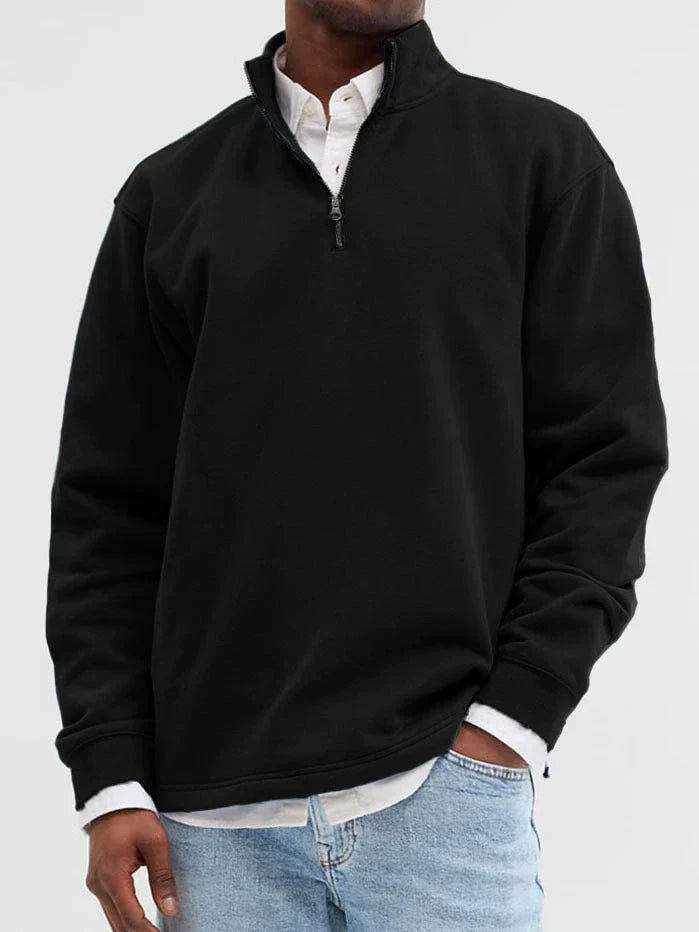 Nordisk Flair Mens Cotton Blend Sweatshirt Stand Collar Zip Front Relaxed Fit Ribbed Hem Cuffs
