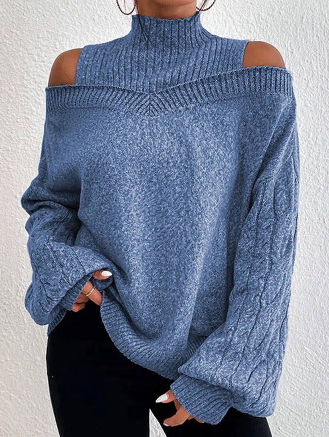 Women's Off Shoulder Sweater - Cutout Detail - Long Sleeve Knit