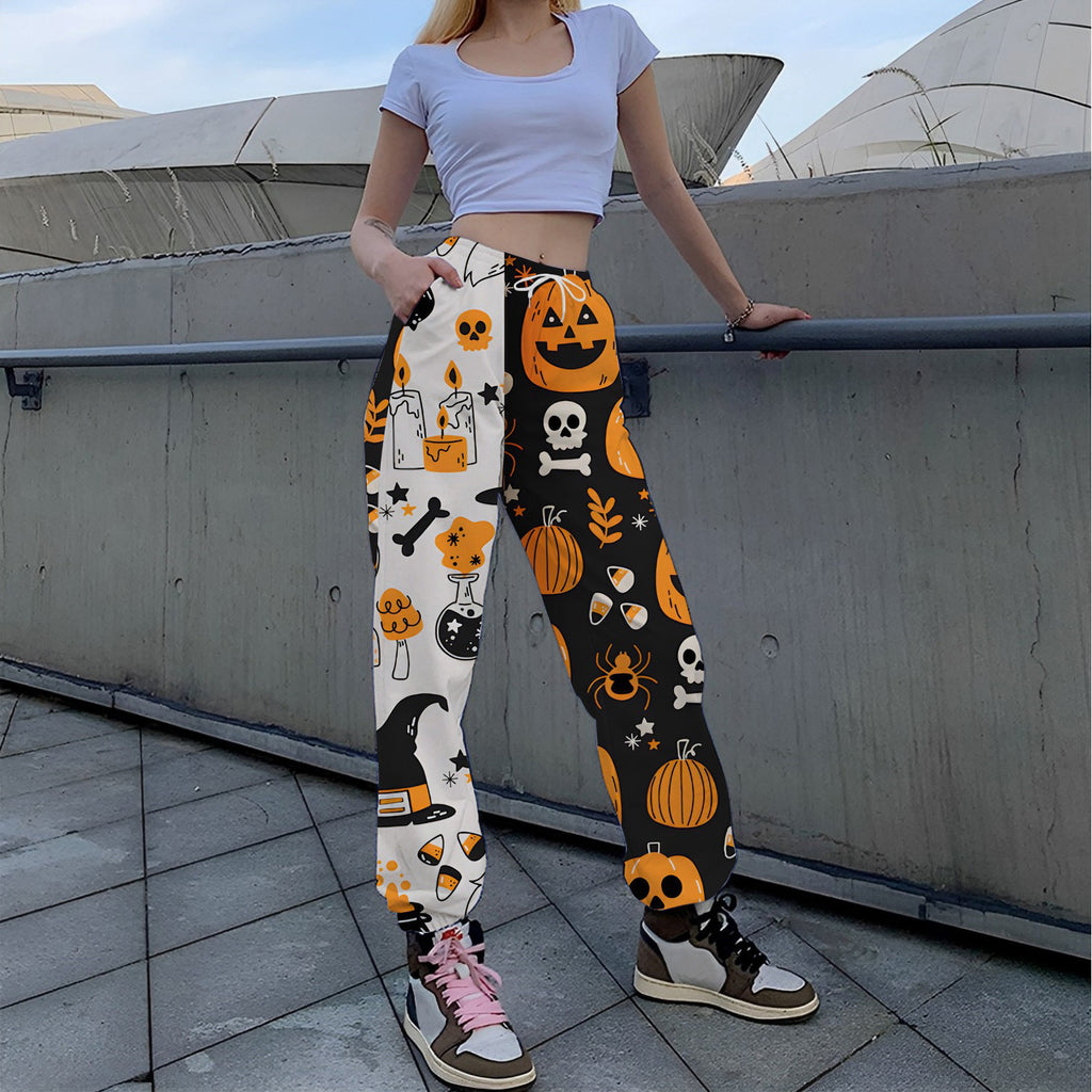 Women’s Leisure Trousers – Relaxed Fit – Cotton Feel – Bold Print – Drawstring Waist – Pockets – Full Length