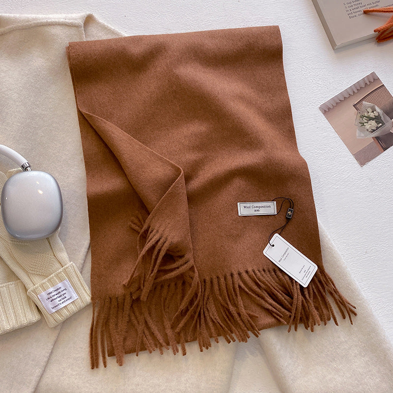 Women's Plain Tassel Scarf with Soft Fabric and Versatile Style
