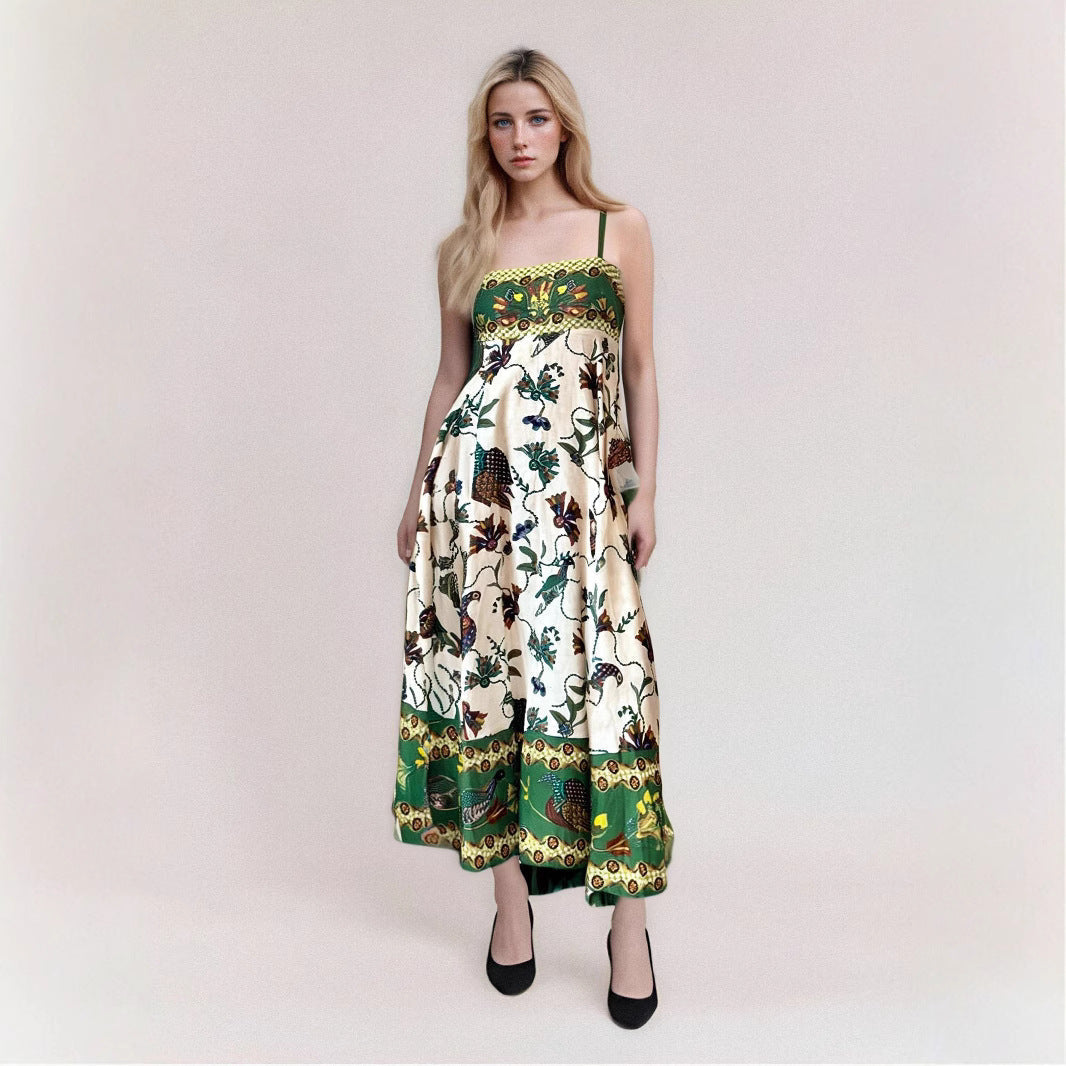 Women’s Maxi Dress – Strapless High Waist – Flowy Fit – Abstract Print