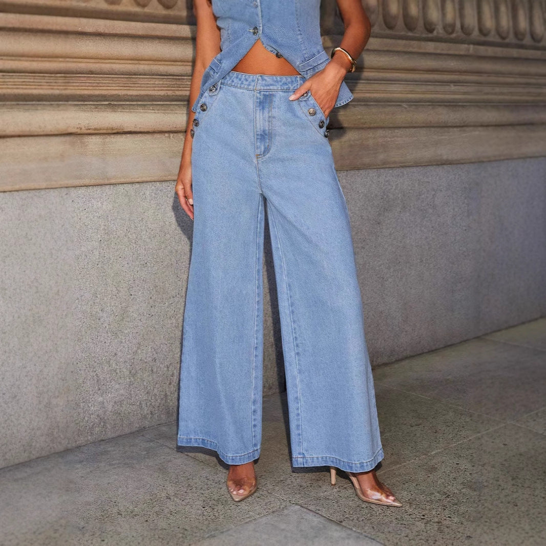 Women's Denim Vest – Tailored Fit – Button Closure – Fitted Waist Length