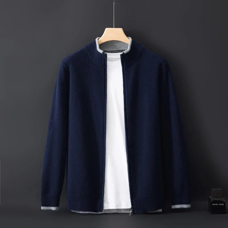 Kayden Wool Zip Up Sweater With Stand Collar Relaxed Fit Knit Wool For Cooler Weather