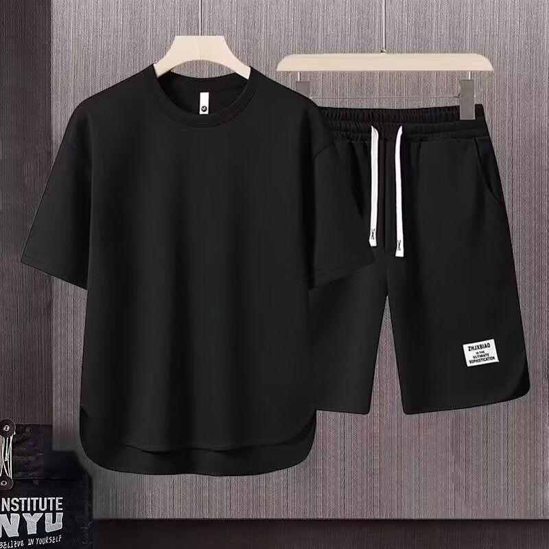Men's Relaxed Fit Cotton Lounge Set With Short Sleeve Top And Knee Length Shorts For Summer
