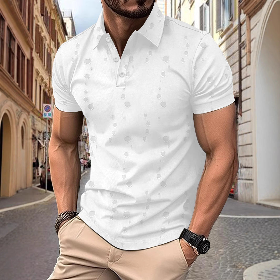 Mens Slim Fit Pique Polo Shirt With Subtle Pattern Design Short Sleeve Breathable Knit