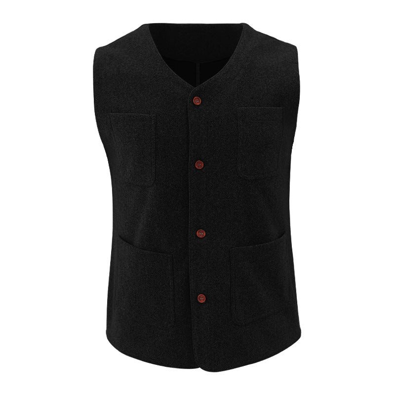 Nordisk-Flair Men's Tailored Fit Wool-Feel Vest For Dress Or Casual Wear With V-Neck, Button Front, And Welt Pockets
