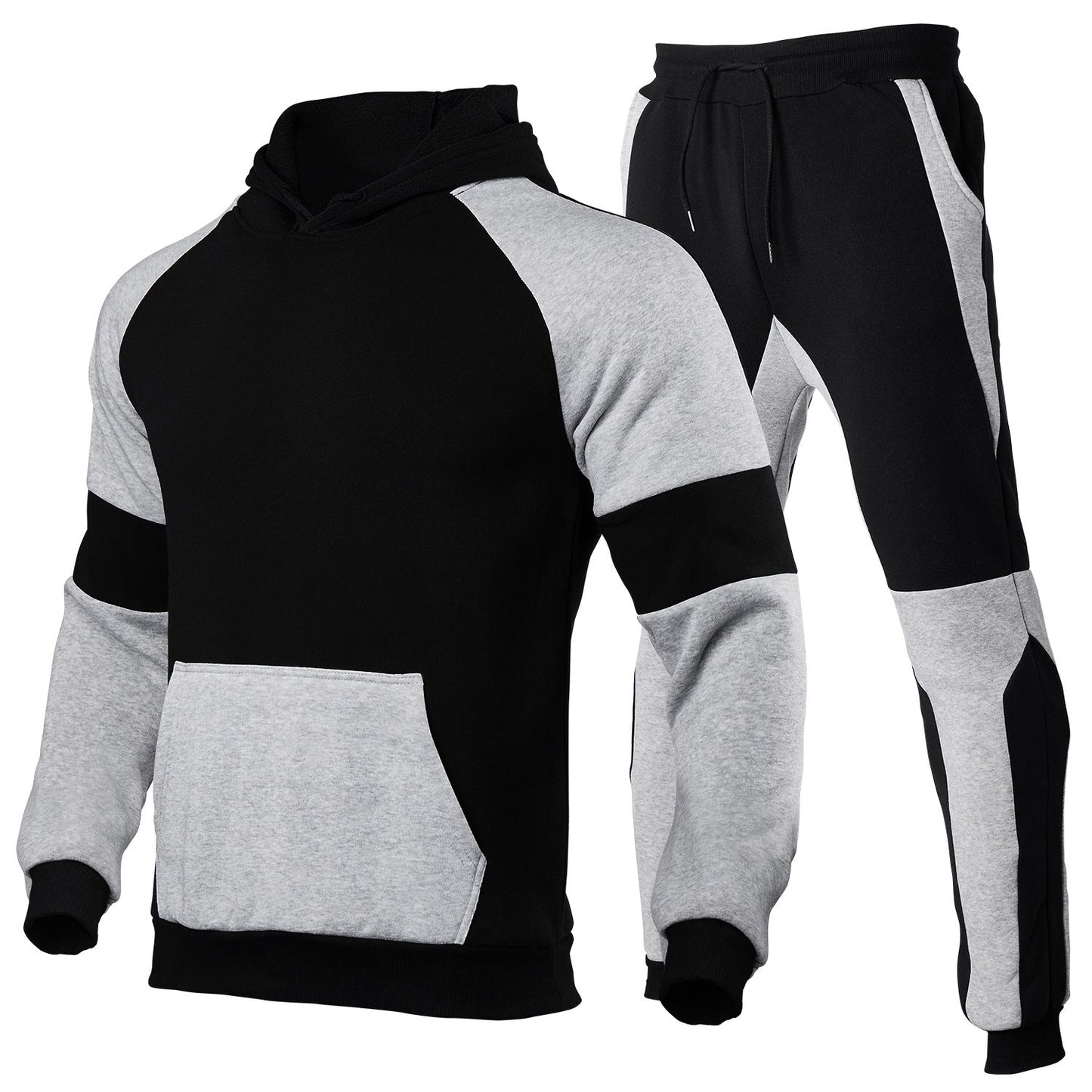 TrendAura Mens Two Piece Hoodie And Jogger Set In Cotton Blend With Contrast Stitching Relaxed Fit