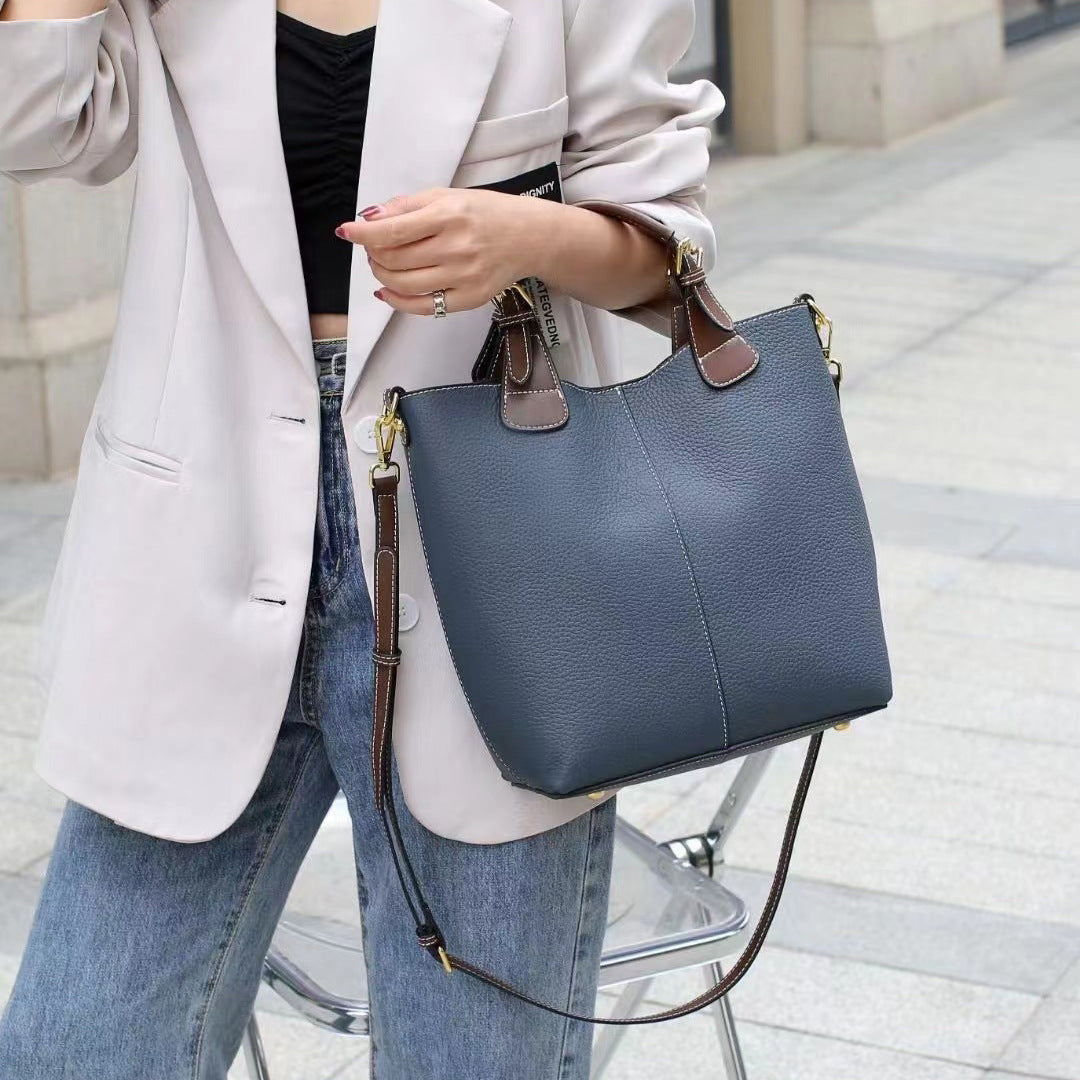 TrendAura Stephanie Vegan Leather Tote Bag - Structured PU Tote With Contrast Handles And Crossbody Strap
