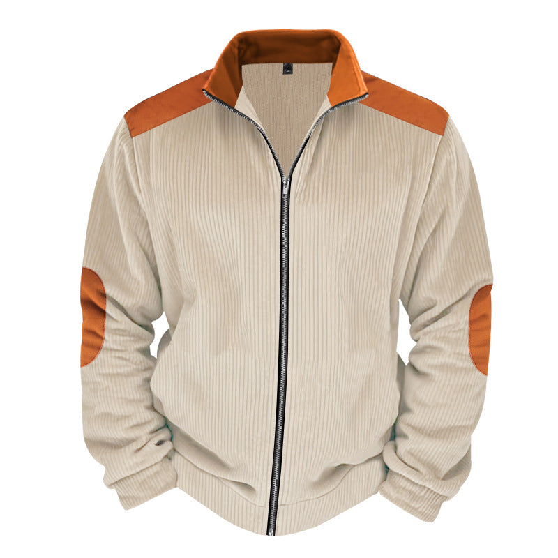 Mens Quilted Jacket Regular Fit Zipper Front With Ribbed Texture And Contrast Detailing
