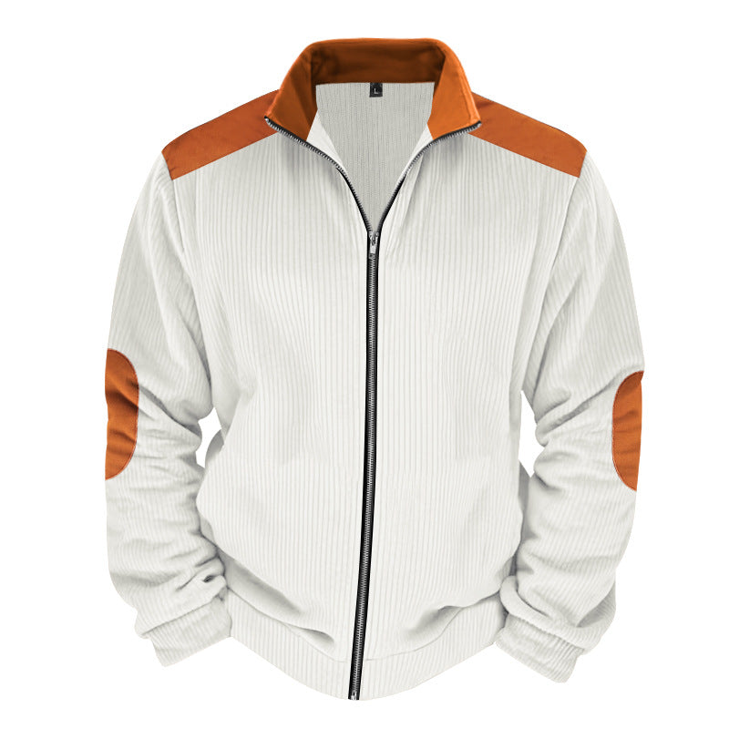 Mens Quilted Jacket Regular Fit Zipper Front With Ribbed Texture And Contrast Detailing