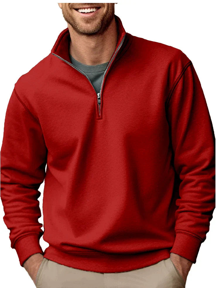Men's Sweatshirt Regular Fit Soft Fleece Quarter Zip Stand Collar Ribbed Hem By TrendAura