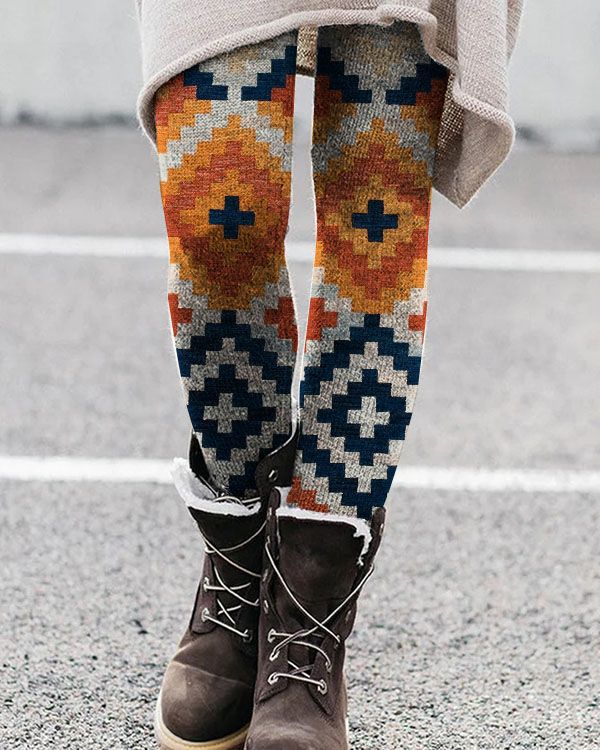 Women’s Leggings – Stretch Fit – Breathable Knit – Geometric Pattern – Full Length