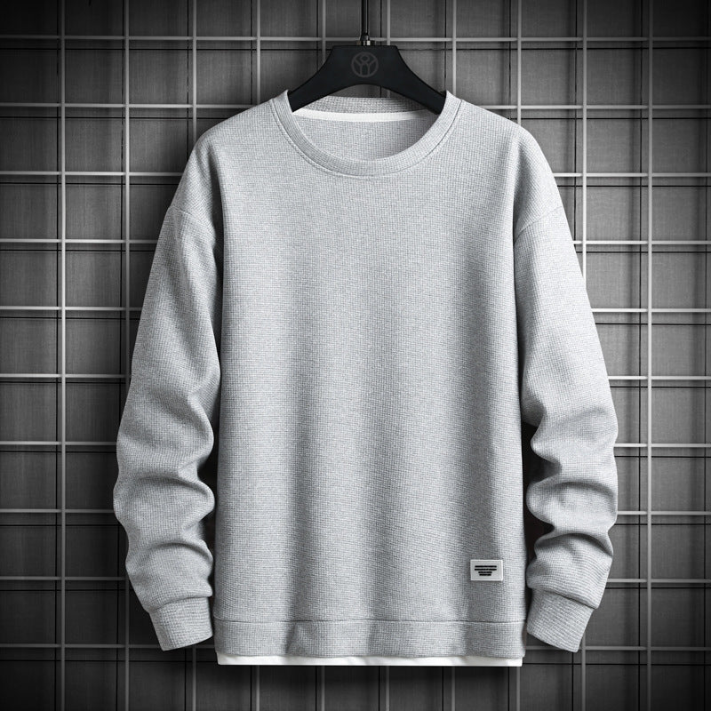 Mens Waffle Knit Crewneck Sweatshirt Long Sleeve Relaxed Fit With Ribbed Cuffs Hem For Men