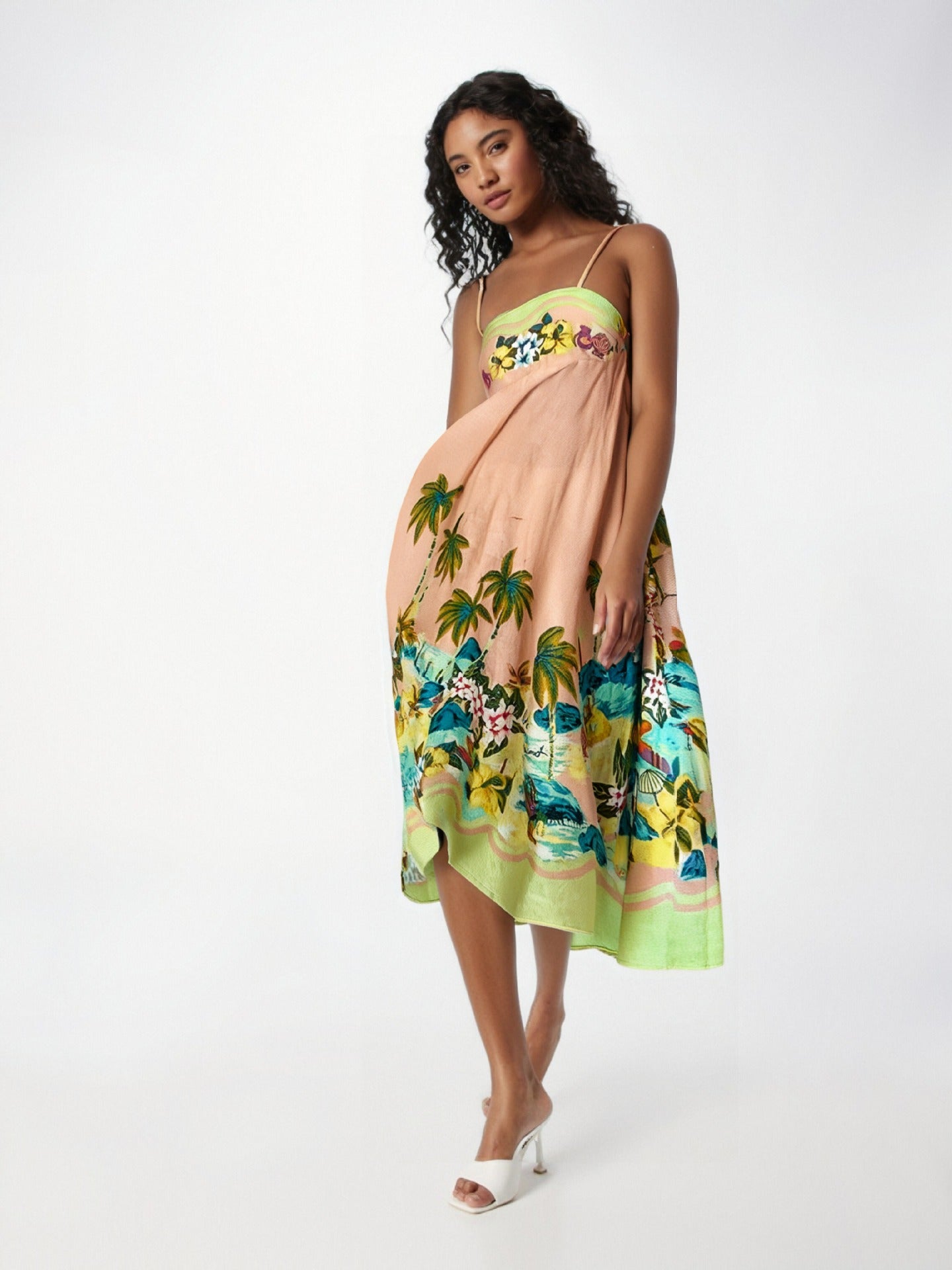 Women’s Maxi Dress – Strapless High Waist – Flowy Fit – Abstract Print