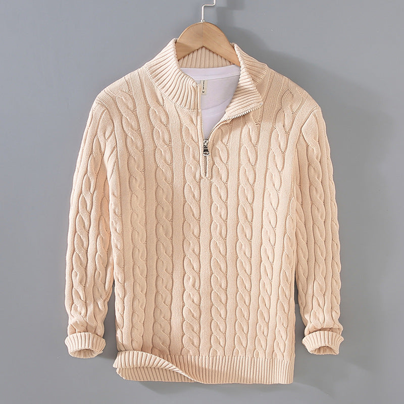 Blake Men's Half-Zip Cable Knit Pullover Sweater Black With Classic Cable Pattern