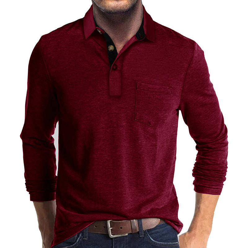 TrendAura Men's Long Sleeve Polo Shirt Cotton Casual Lightweight With Pocket And Button Placket