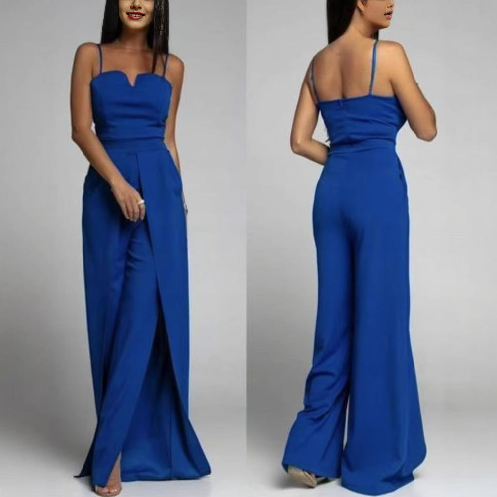 Women's Jumpsuit – Strapless Slim Fit – Wide Legs with Front Slit – Elegant Party Look