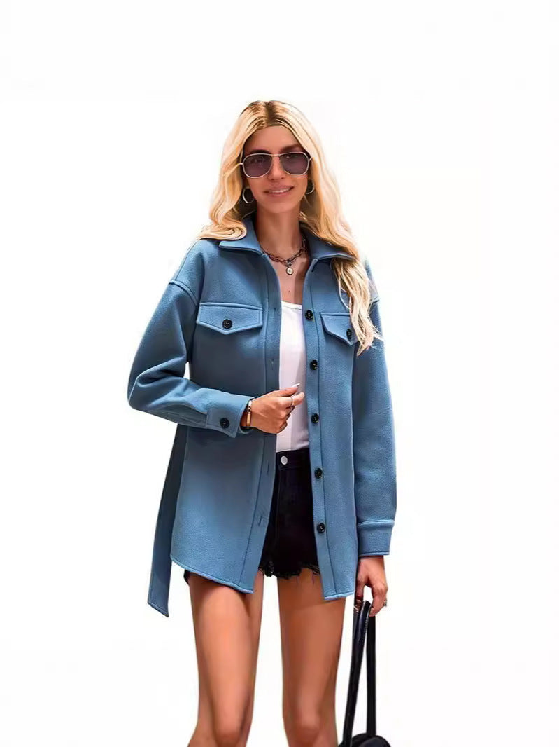 Women’s Short Coat – Wool – Oversized Fit – Lapel Collar – Button Front – Long Sleeve