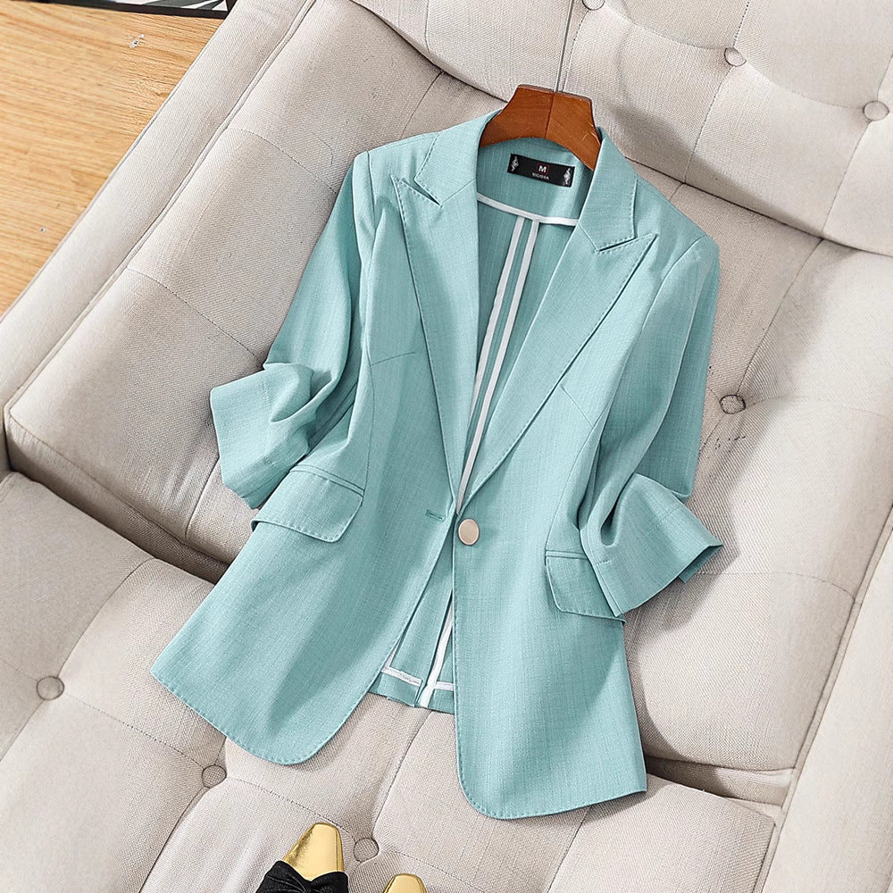 Women's Blazer – Tailored Fit – Luxurious Fabric – 3/4 Sleeves – Notch Lapel