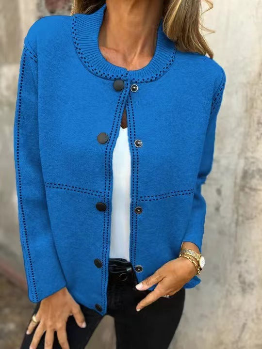 Women’s Cardigan – Loose Fit Knit – Button Front – Round Neck – Hip Length Layer