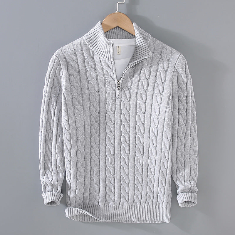 Blake Men's Half-Zip Cable Knit Pullover Sweater Black With Classic Cable Pattern