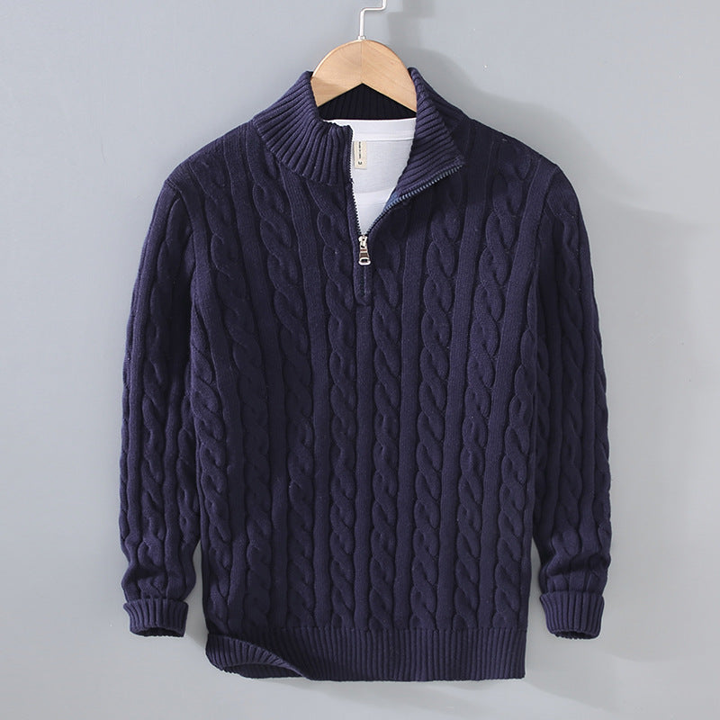 Blake Men's Half-Zip Cable Knit Pullover Sweater Black With Classic Cable Pattern