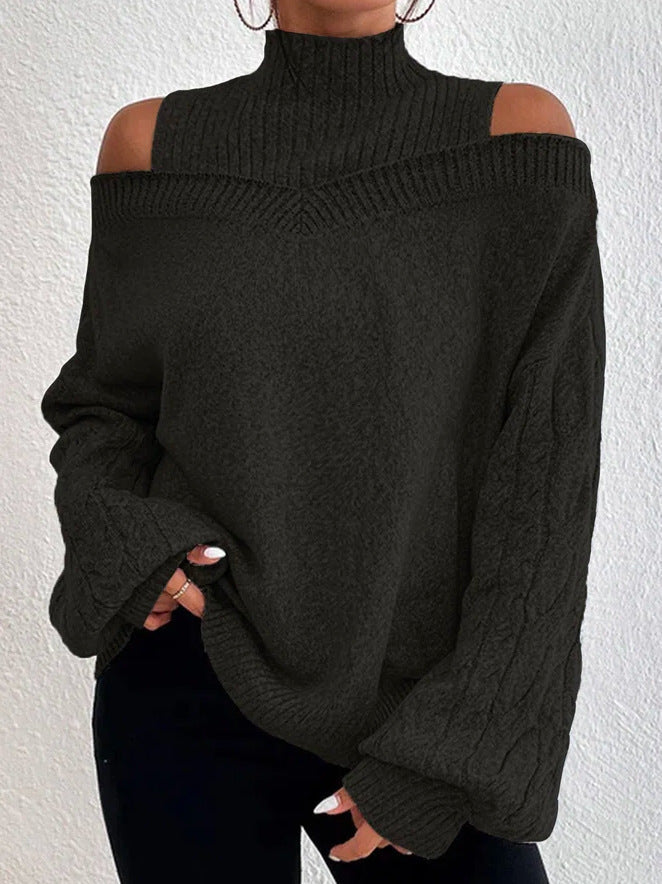Women's Off Shoulder Sweater - Cutout Detail - Long Sleeve Knit