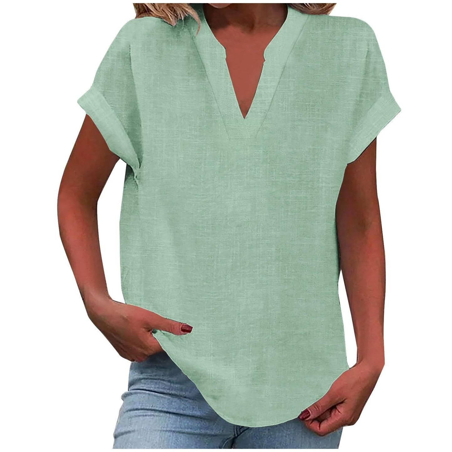 Women's V-Neck Blouse with Relaxed Fit and Lightweight Fabric