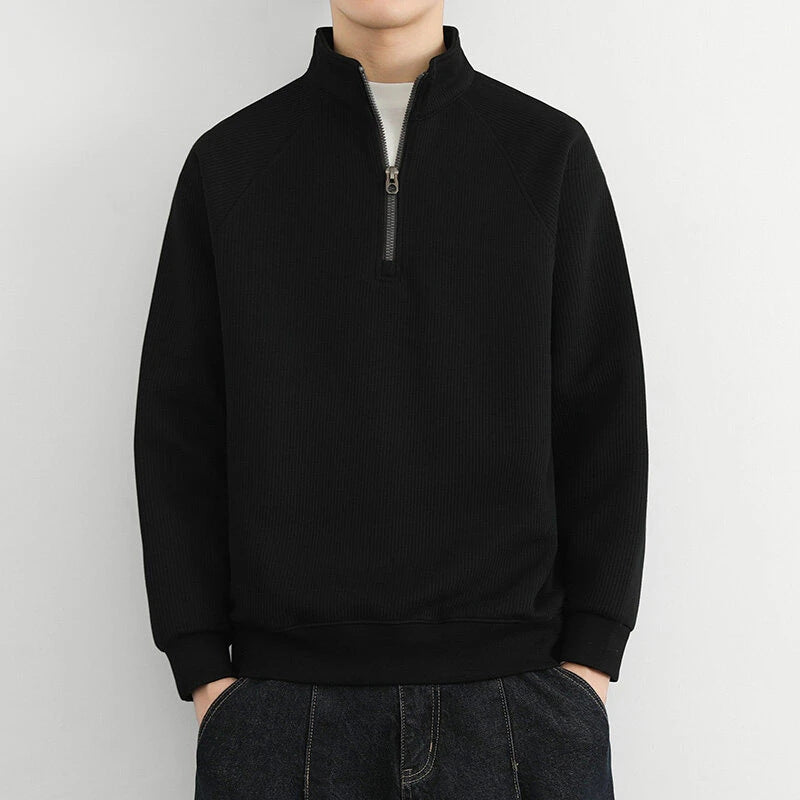 TrendAura Mens Ribbed Half Zip Sweatshirt With High Collar Casual Everyday Wear Relaxed Fit