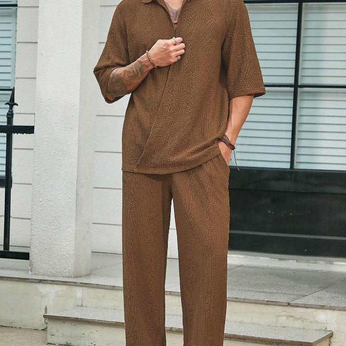 TrendAura Men's Lightweight Cotton 2 Piece Set With Shirt And Pants Relaxed Fit Short Sleeve