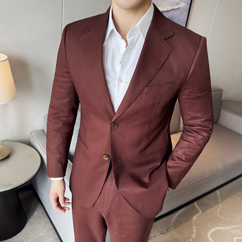 Men's Slim Fit Blazer Cotton Linen Mix Single Breasted Notched Lapel Jacket For Casual To Formal