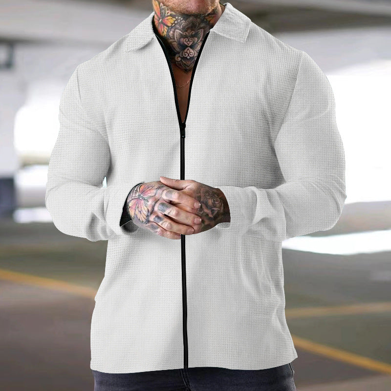 Mens Long Sleeve Shirt Textured Woven Fabric Regular Fit Zip Front Closure Nordisk Flair
