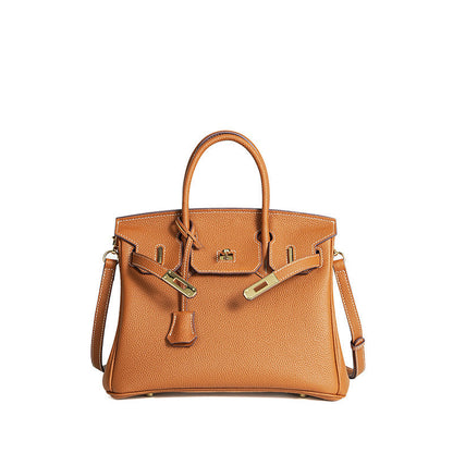 TrendAura Jessica Structured Leather Handbag - Timeless Elegance With Flap Closure And Detachable Strap