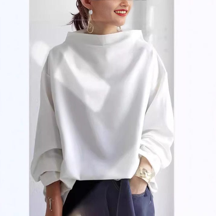 Isabella Relaxed Fit High-Neck Knit Top | Dropped Shoulder Top